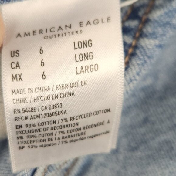 American Eagle 90's Straight Fit Cotton Denim Jeans Womens 6 Long Blue Ripped - Picture 9 of 11